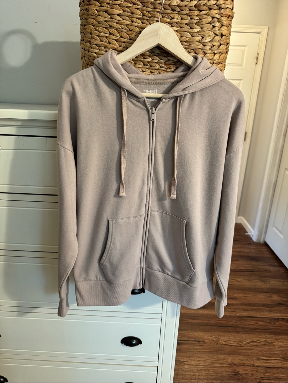 Time and Tru Tan Taupe Zip Up Hoodie L Soft Casual Lounge Jacket Lightweight